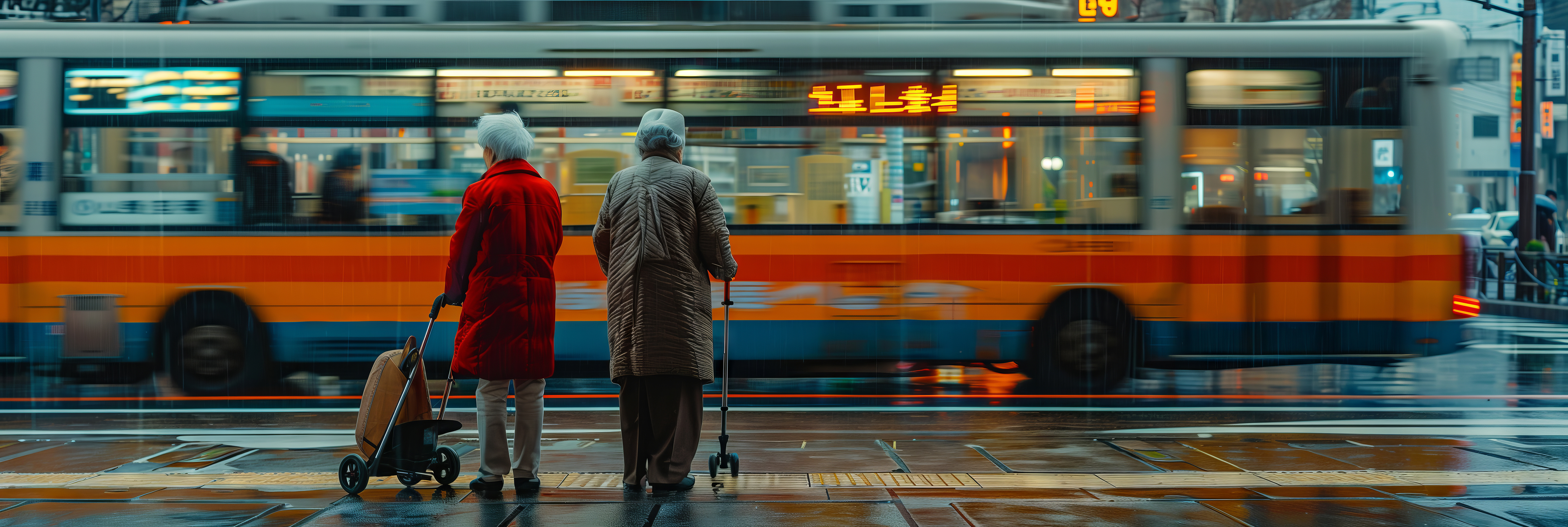 Elderly waiting for public transport