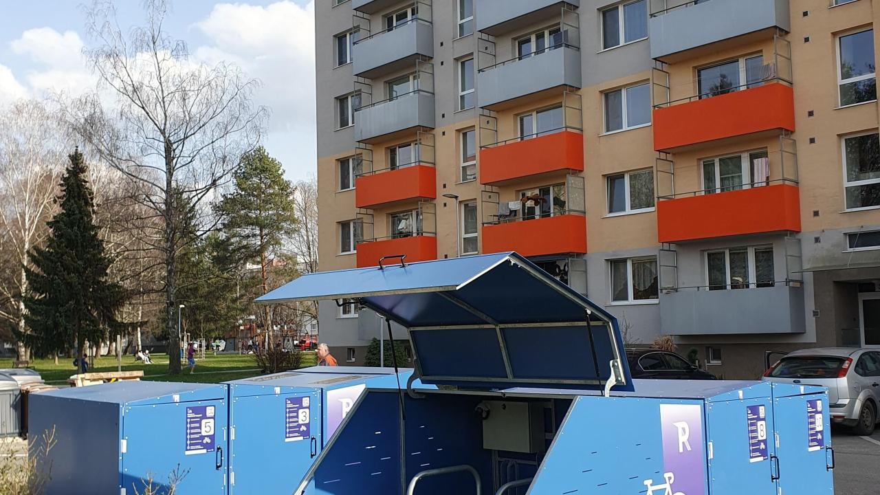 A multi-unit, modular and secure smart bike shelter in a residential are in Dubnica nad Vahom, Slovakia