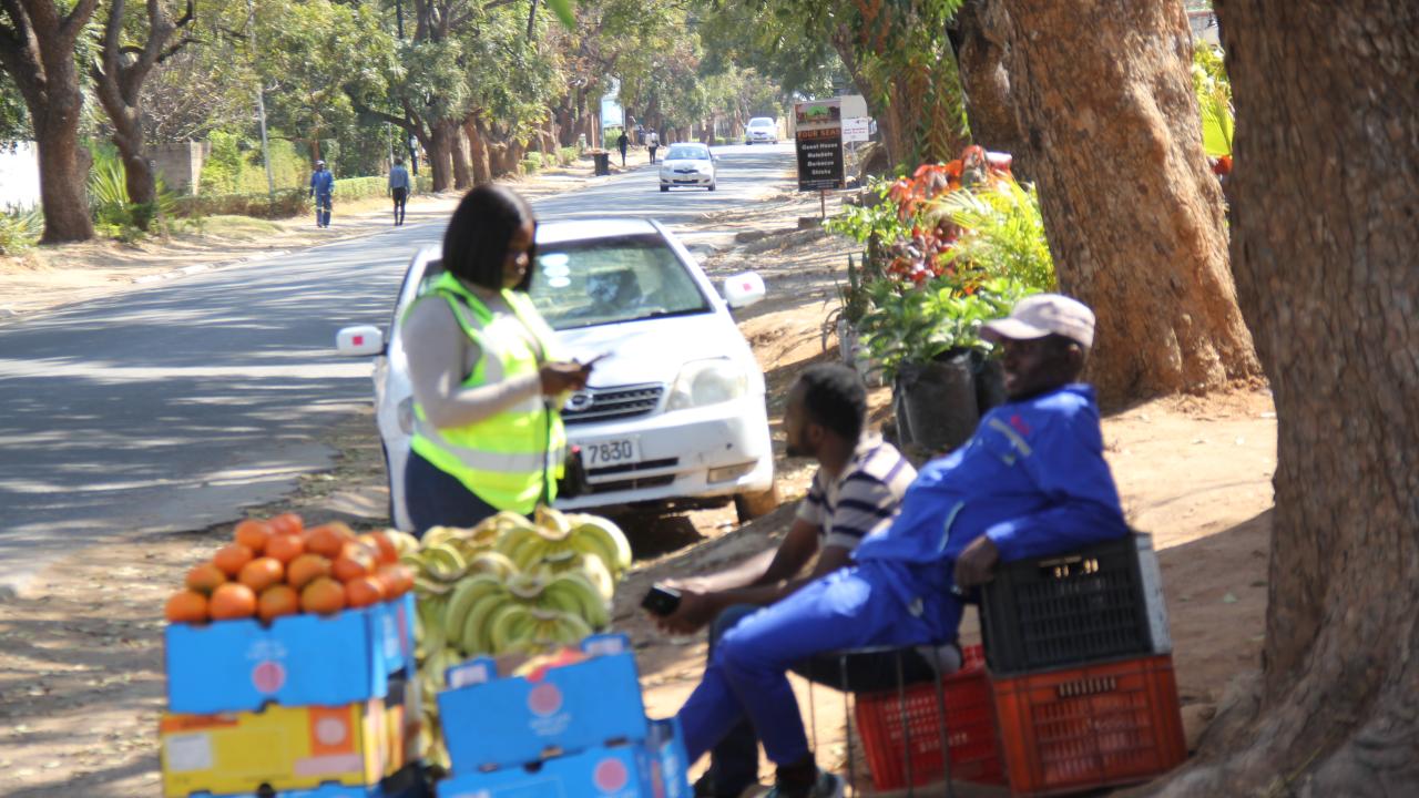 Fruit and vegetables selling point on a road in Lusaka, Zambia.